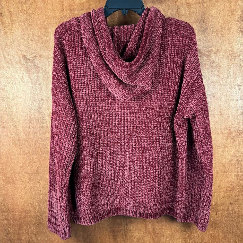 True Craft XL soft chenille hoodie pullover sweater burgundy - Picture 8 of 8